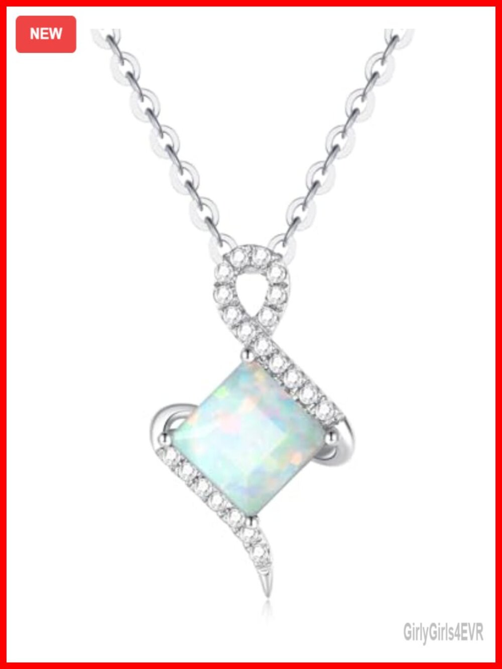 14K White Gold Birthstone Pendant Necklace Sterling Silver Chain